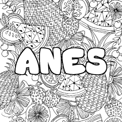 Coloriage pr&eacute;nom ANES - d&eacute;cor Mandala fruits