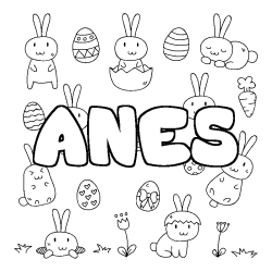 Coloriage pr&eacute;nom ANES - d&eacute;cor Paques