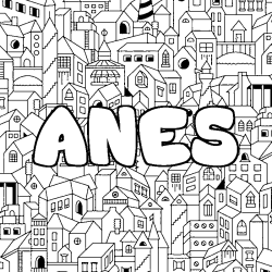 Coloriage pr&eacute;nom ANES - d&eacute;cor Ville
