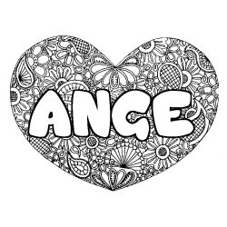 Coloriage pr&eacute;nom ANGE - d&eacute;cor Mandala coeur