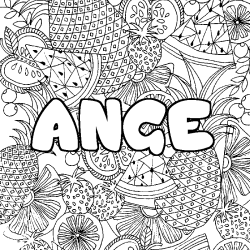 Coloriage pr&eacute;nom ANGE - d&eacute;cor Mandala fruits