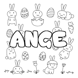 Coloriage pr&eacute;nom ANGE - d&eacute;cor Paques