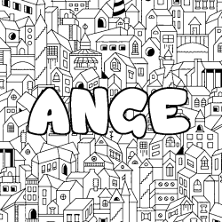Coloriage pr&eacute;nom ANGE - d&eacute;cor Ville