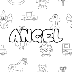Coloriage prénom ANGEL - décor Jouets