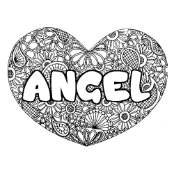 Coloriage prénom ANGEL - décor Mandala coeur