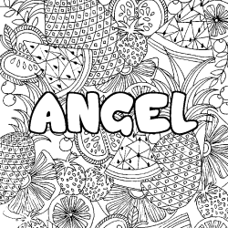 Coloriage prénom ANGEL - décor Mandala fruits