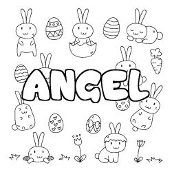 Coloriage pr&eacute;nom ANGEL - d&eacute;cor Paques