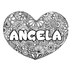 Coloriage prénom ANGELA - décor Mandala coeur