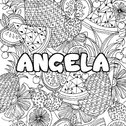 Coloriage pr&eacute;nom ANGELA - d&eacute;cor Mandala fruits