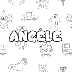 Coloriage pr&eacute;nom ANG&Egrave;LE - d&eacute;cor Jouets