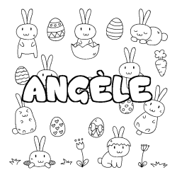 Coloriage pr&eacute;nom ANG&Egrave;LE - d&eacute;cor Paques