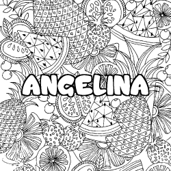 Coloriage prénom ANGELINA - décor Mandala fruits