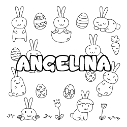 Coloriage pr&eacute;nom ANGELINA - d&eacute;cor Paques