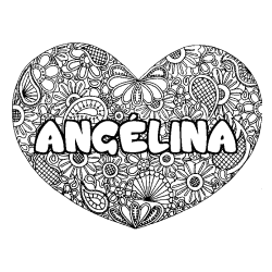Coloriage prénom ANGÉLINA - décor Mandala coeur