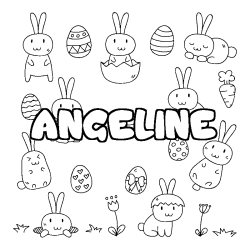 Coloriage pr&eacute;nom ANGELINE - d&eacute;cor Paques