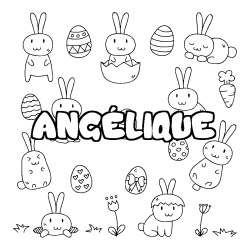 Coloriage pr&eacute;nom ANG&Eacute;LIQUE - d&eacute;cor Paques