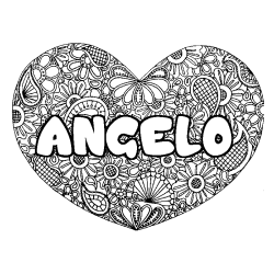 Coloriage prénom ANGELO - décor Mandala coeur