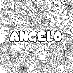 Coloriage pr&eacute;nom ANGELO - d&eacute;cor Mandala fruits