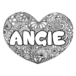 Coloriage pr&eacute;nom ANGIE - d&eacute;cor Mandala coeur