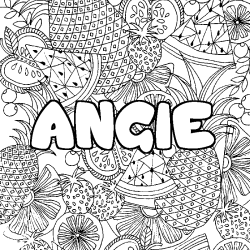 Coloriage prénom ANGIE - décor Mandala fruits
