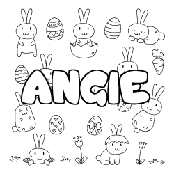 Coloriage pr&eacute;nom ANGIE - d&eacute;cor Paques