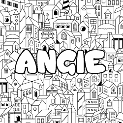 Coloriage pr&eacute;nom ANGIE - d&eacute;cor Ville