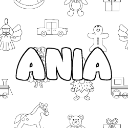 Coloriage prénom ANIA - décor Jouets