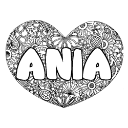 Coloriage prénom ANIA - décor Mandala coeur