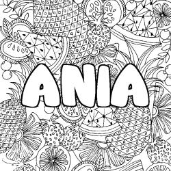 Coloriage prénom ANIA - décor Mandala fruits