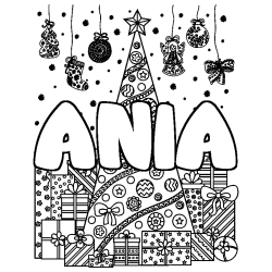 Coloriage ANIA - d&eacute;cor Sapin et Cadeaux