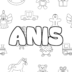 Coloriage prénom ANIS - décor Jouets