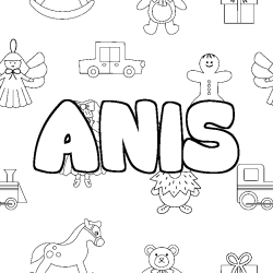 Coloriage pr&eacute;nom ANIS - d&eacute;cor Jouets