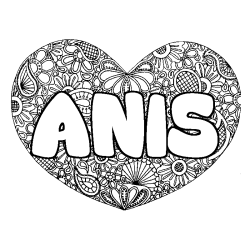 Coloriage prénom ANIS - décor Mandala coeur