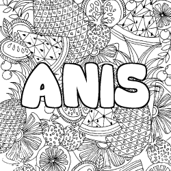 Coloriage pr&eacute;nom ANIS - d&eacute;cor Mandala fruits