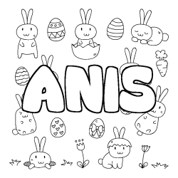 Coloriage pr&eacute;nom ANIS - d&eacute;cor Paques