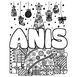 Coloriage prénom ANIS - décor Sapin et Cadeaux