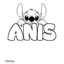 Coloriage pr&eacute;nom ANIS - d&eacute;cor Stitch