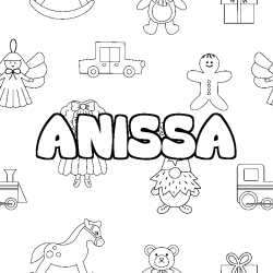 Coloriage pr&eacute;nom ANISSA - d&eacute;cor Jouets