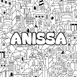 Coloriage pr&eacute;nom ANISSA - d&eacute;cor Ville