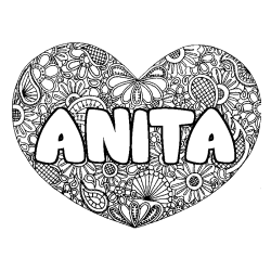 Coloriage pr&eacute;nom ANITA - d&eacute;cor Mandala coeur