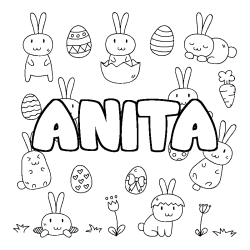 Coloriage pr&eacute;nom ANITA - d&eacute;cor Paques