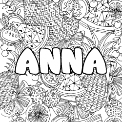Coloriage prénom ANNA - décor Mandala fruits