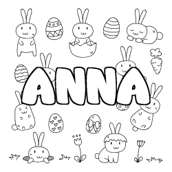 Coloriage pr&eacute;nom ANNA - d&eacute;cor Paques