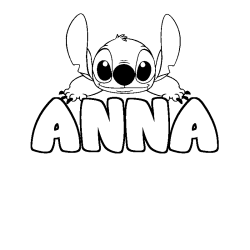 Coloriage prénom ANNA - décor Stitch