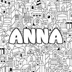 Coloriage prénom ANNA - décor Ville