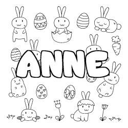 Coloriage pr&eacute;nom ANNE - d&eacute;cor Paques