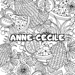 Coloriage pr&eacute;nom ANNE-C&Eacute;CILE - d&eacute;cor Mandala fruits