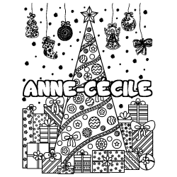 Coloriage prénom ANNE-CÉCILE - décor Sapin et Cadeaux