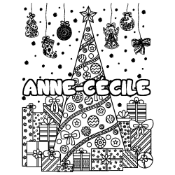 Coloriage pr&eacute;nom ANNE-C&Eacute;CILE - d&eacute;cor Sapin et Cadeaux