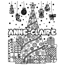 Coloriage pr&eacute;nom ANNE-CLAIRE - d&eacute;cor Sapin et Cadeaux